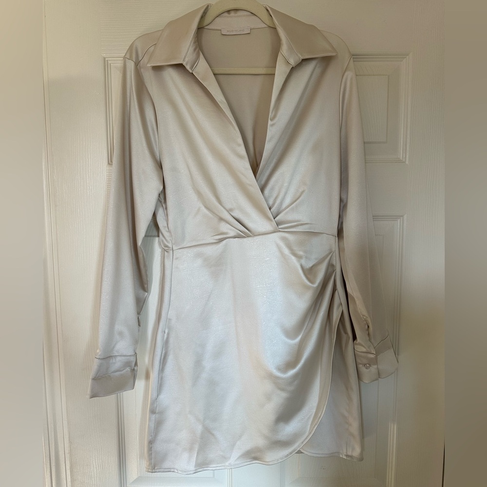 Milio Milano Satin Cream Shirt Dress
